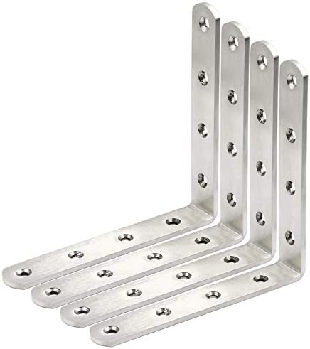 WEBI L Brackets Corner Bracket,90 Degree Stainless Steel Corner Brace- 4 mm Thick 6" X 6",Heavy Duty Shelf Brackets Righ