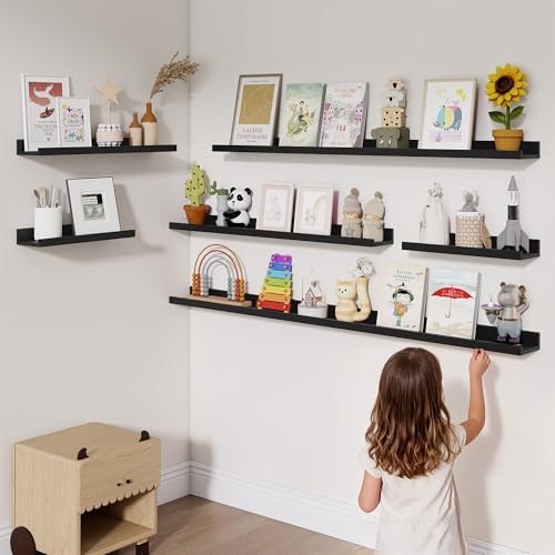 Heimlove Picture Ledge Shelf, Small Floating Shelves Set of 2, 16 Inches Picture Shelf for Wall with Ledge, Kids Bookshe