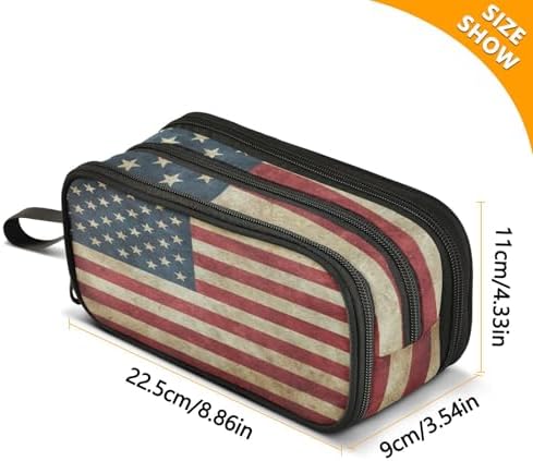 Wfrish American Flag Pencil Case Pencil Pouch Big Capacity 3 Compartments Back to School Supplies for Teen Girl Boy Pouch Pen Bag Large Storage Organizer with Zipper Handle for Men Women