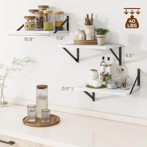 Heimlove 16W x 12D Deep Floating Shelves Set of 3 White