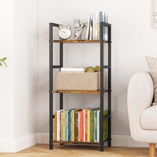 Bookshelf Storage Shelf Bookcase, 3 Tier Industrial Bookcase,Small Book case for Living Room, Bedroom, and Home Office, 