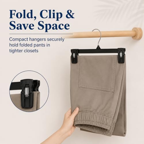 Smartor Black Pants Hangers 90 Pack, Skirt Hangers with Clips, 10 Inch