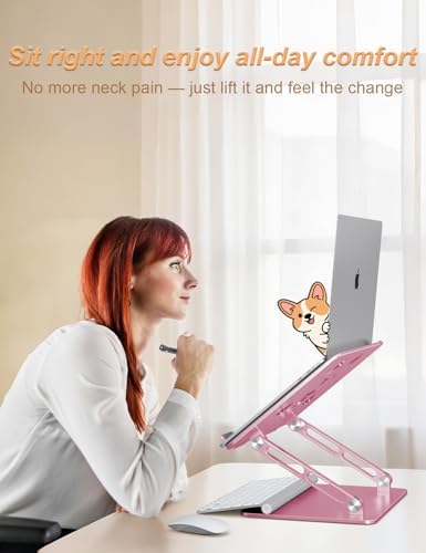 Aoviho Aluminum Laptop Stand for Desk Fit for All 10"-17.3" Laptops, Pink