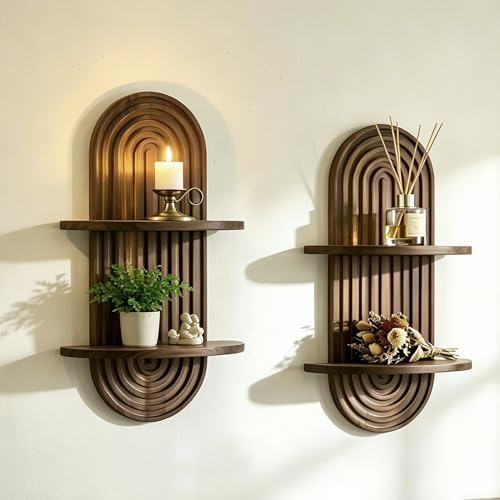 Boho Wall Shelf Set of 2, Floating Shelves for Bedroom Plants & Decor