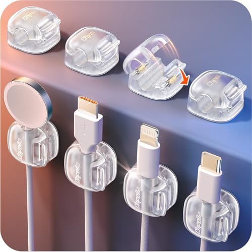 Cable Clips,8 Pack Cord Holder Cord Organizer [1s Lock & Strongest Adhesive] Spring Cord Clips Phone Charger Wire Desk C