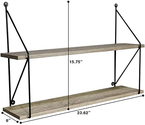 Sorbus® Floating Shelf with Metal Brackets — Wall Mounted Rustic Wood Wall Storage, Decorative Hanging Display for Troph