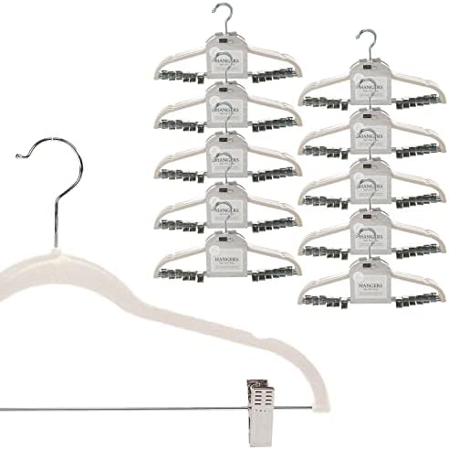 Simplify 60 Pack Velvet Hangers with Clips | Skirt and Pants | Slim Space Saving | Closet Organization | Non-Slip | Prevent Creases | Swivel Neck | Durable | Ivory