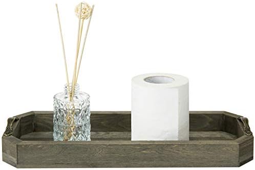 MyGift Rustic Gray Wood Vanity Tray, Toilet Tank Organizer with Handles