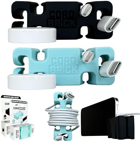 CordBrick 2PK Silicone + Steel Weighted Cord Holders for Nighstand, Cable Wraps for Travel, iPhone Accessories, Small Gr