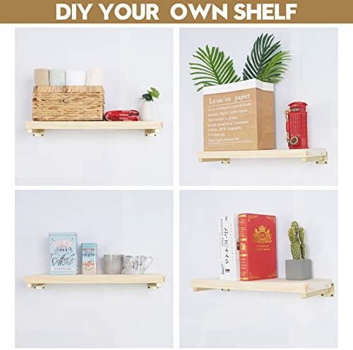 AddGrace 4 Pack Shelf Brackets Wall Mounted Gold Shelf Brackets Heavy Duty Metal Rustic Floating Shelf Bracket with Scre