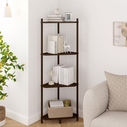 Wisuce Brown Small Corner Shelf Stand, 4-Tier Bamboo Corner Bookshelf