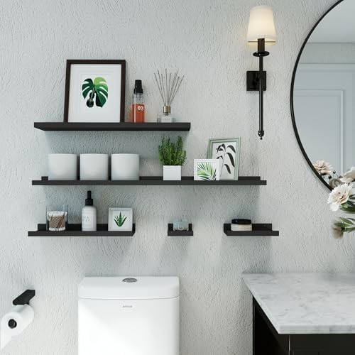 Black Floating Shelves for Wall Decor, 24 in Shelf with Lip Set of 2