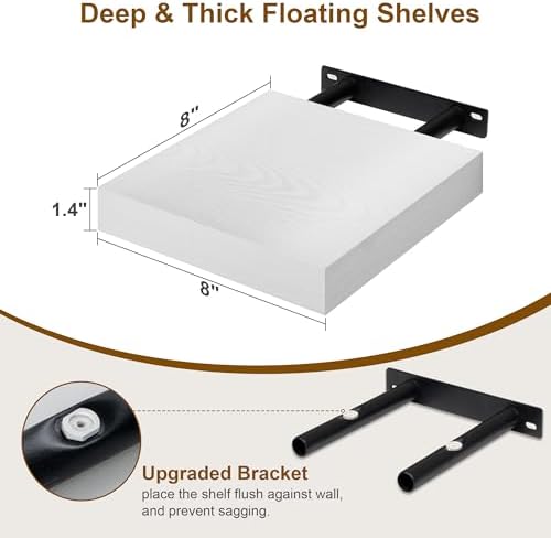 Square Floating Shelves for Wall, Small Corner Shelves, 8"W x 8"D, Set of 3