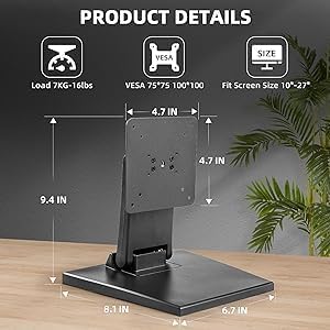 WEARSON Low Profile Monitor Stand - Foldable Touch Monitor MINI PC Stand Compatible with VESA 75x75 and 100x100mm Monito