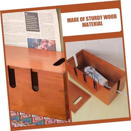 Wood Cable Management Box for Desk Cord Storage and Tidy Desktop