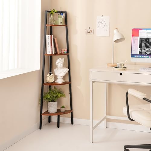 Yoobure 4-Tier Corner Shelf Stand- 54" Tall Corner Bookshelf with Metal Frame, Industrial Ladder Corner Shelves Display 