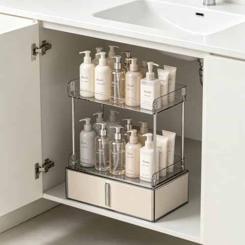 Pajiriona Makeup Organizer,Skincare Organizer for Vanity,2-Tier Large Capacity Cosmetic Storage Box for bathroom organiz