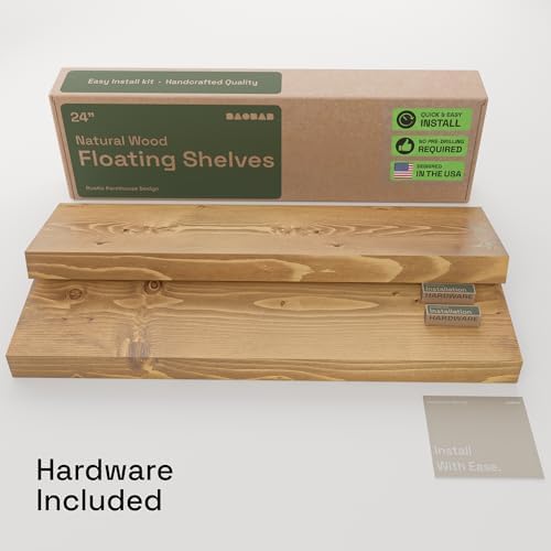 Natural Wood Floating Shelves for Wall 24 inch Oak, Wooden Bathroom Shelf