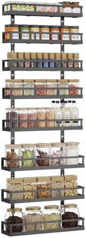 X-cosrack 8-Tier Adjustable Spice Rack – Wall-Mounted Space-Saving Organizer with Mixed Baskets, Large-Capacity Seasonin