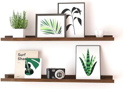 Walnut Floating Shelves for Wall Decor, 36 in Shelf with Lip, 2 Set