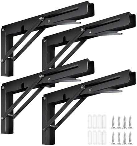 Folding Shelf Brackets - 4 Pcs 14 Inch,Heavy Duty, Black