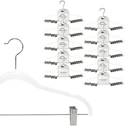 Simplify Velvet Hangers with Clips, 60 Pack, Durable, Non-Slip, Slim Design, White, Organization, Closet, Organization
