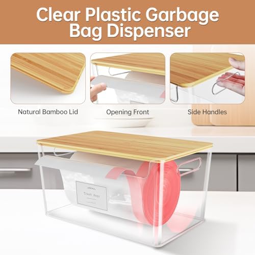 COAZEX 2 Pack Stackable Plastic Trash Bag Holder with Bamboo Lid Under Sink