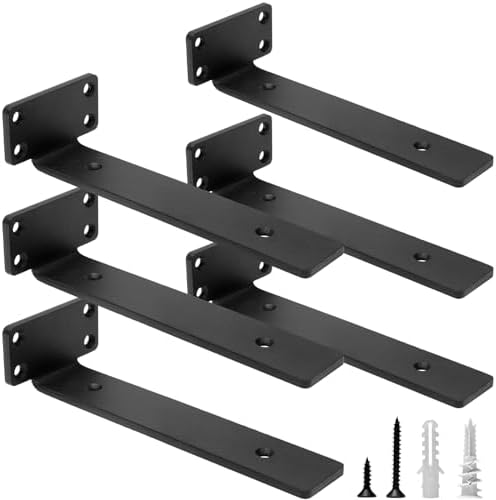 HITOMEN Heavy Duty Floating Shelf Brackets, 8-Inch (1/5'' Thick) Hidden Shelves Hardware, Iron L Brackets, Rustic Indust