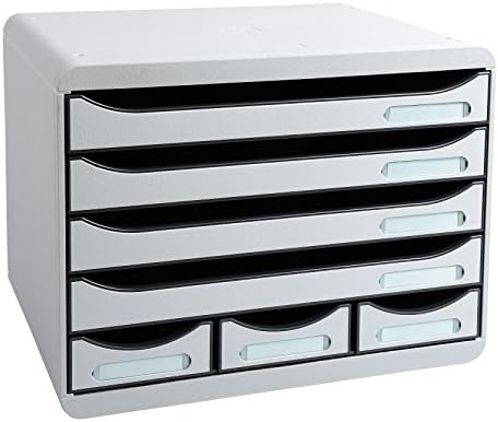 Exacompta - Ref 307740D - Store-Box EcoBlack Plus - 7 Drawers Set - 270 x 355 x 271mm in Size, Suitable for A4+ Documents, 3 Small Drawers for Accessories - Light Grey