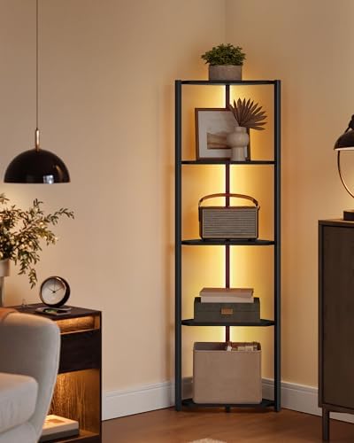 VASAGLE Corner Shelf with LED Lights, 5-Tier Freestanding Bookshelf