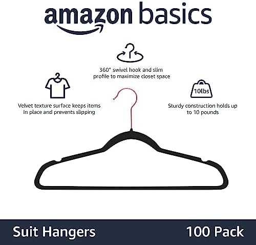 Amazon Basics Slim Velvet Non-Slip Space Saving Suit Clothes Hangers, Closet Organizer, Black/Rose Gold, 100-Pack