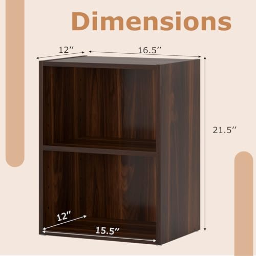 2 Cube Shelf, Wood Cubby Storage Organizer, 2 Shelf Bookcase with Adjustable Shelf, 21" Low Shelves, Small Bookshelf for