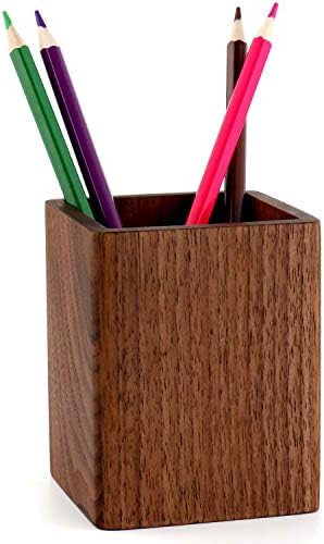 Walnut Pencil Holder Wood Pen Holder For Desk Pen Cup Organizer Ofiice Pencil Stand Simple(Black walnut)