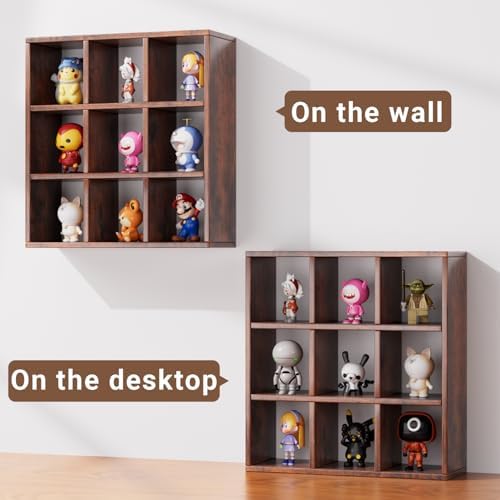 Helsin 9 Grid Vintage Coffee Mug Display Rack, 16inch Wall Mounted Wooden Curio Shadow Box Shelf, Cup Floating Shelves D
