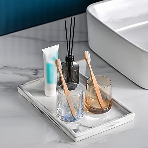 White Marble Tray Decorative Ceramic Rectangle Bathroom Tray Serving Tray