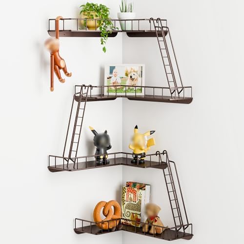 Fire Escape Wall Shelf - Modern City Style 4-Tier Corner Wall Shelves, Easy to Install Metal Ladder Shelf for Figures, N