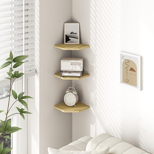 Corner Shelf Wall Mount, Floating Corner Shelves, Set of 6 Corner Wall Shelf Organizer, Rustic Wood Wall Storage Display
