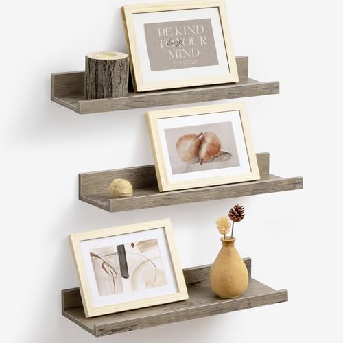 Axeman Picture Ledge Shelf, 16 Inch Grey Floating Shelves Set of 3