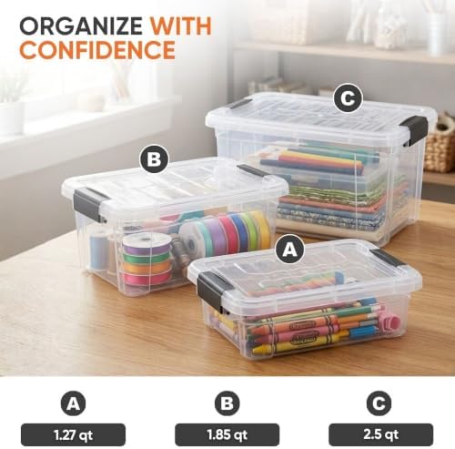 Superio 1.85 Quart Clear Plastic Storage Boxes with Lids, Stackable Organizer Containers, BPA-Free Storage Bins for Home