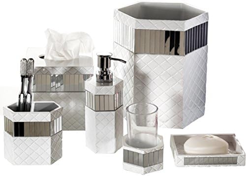 Creative Scents Quilted Mirror White Bathroom Trash Can 1.58 Gal / 6L – Decorative Waste Basket for Bathroom - Space Fri