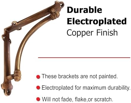 NACH Decorative Shelf Brackets, 2 Pack of 7 x 1.5 x 7 inch Copper Cast Iron Shelf Brackets - Decorative Brackets for Mou