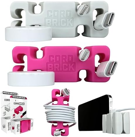 CordBrick 2PK Silicone + Steel Weighted Cord Holders for Nighstand, Cable Wraps for Travel, iPhone Accessories, Small Gr