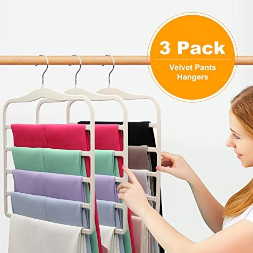 Closet Organizers and Storage,3 Pack Velvet Pants-Hangers-Space-Saving,Non Silp 5 Tier Scarf Jeans Closet Organizer,Dorm Room Essentials for College Students Girls Boys Guys,Organization and Storage