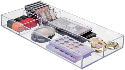 mDesign Plastic Divided Makeup Organizer Holder Tray for Bathroom Drawer, Vanity, Countertop Storage - Cosmetic Organiza