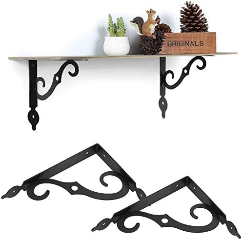 Acrux7 4 Pack Shelf Brackets 7.5X5.5 inch Thicken Iron Corner Brace Shelf Support Heavy Duty Wall Shelf Brackets Black D