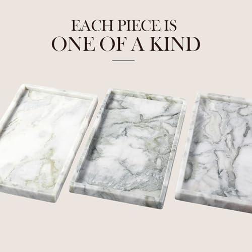 Koville Natural Marble Tray, 12x8“ Coffee Table Vanity/Decorative Tray for Jewerly, Watch, Perfume Candle Storage for Be