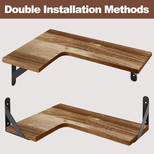 Set of 4 Corner Floating Shelves, Wall Mounted Shelf, Light Brown