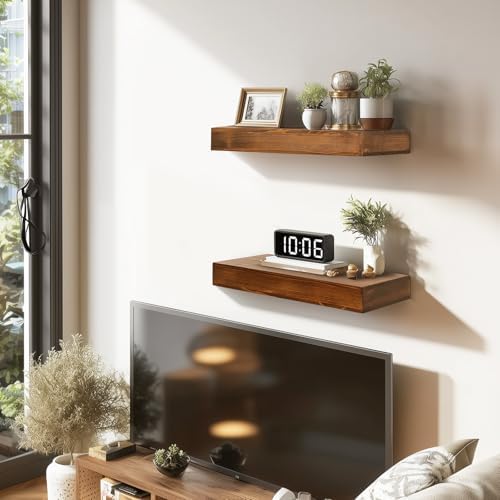Floating Shelves, 17 Inch Wall Mounted Shelves, Set of 2, Brown