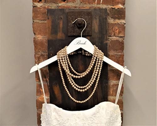 NAHANCO 17" Wooden Hangers, Bride and Groom Set, White with Black Imprint (2 Piece Set)
