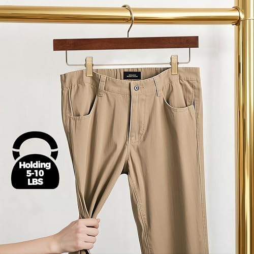 Quality Hangers Wooden Pants Hangers - 100-Pack Swivel Hook Cloth Hanger Set - Lotus Wood Skirt, Pant, Shorts and Slack Hangers with Adjustable Clip – Clothing Hanger Set (Walnut - Gold Hook, 100)